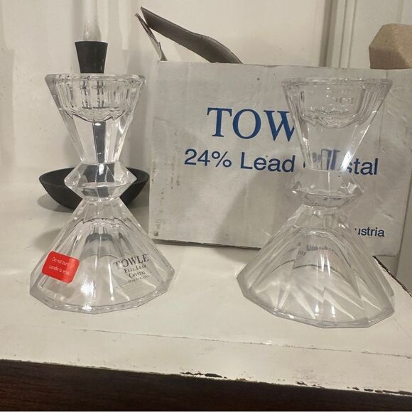 Vintage Towle Pair Of‎ Fine Lead Crystal Taper Candle Holders Elegant Design - Picture 2 of 6